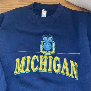 Soffe vintage Navy Sweatshirt with Blue and Gold Design University of Michigan.